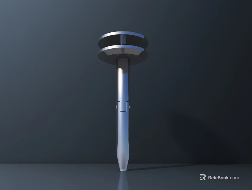 Metallic Cylindrical Object With Double Disc Top And Pointed End 3d model 