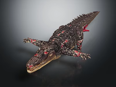 Aquatic Animal Crocodile Featuring Red Markings Spiked Back And Scaly Body 3d model
