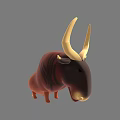 Cartoon Horned Reptile 3D Model With Brown Red Body And Light Belly