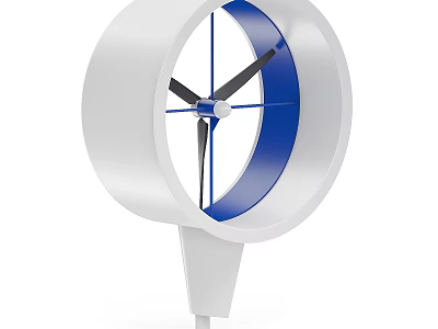 Modern Wind Turbine Construction Component With White Circular Housing Blue Ring And Black Blades 3d model