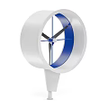 Modern Wind Turbine Construction Component With White Circular Housing Blue Ring And Black Blades