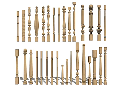 Various Wooden Railings Baluster Designs For Staircase And Home Decor 3d model