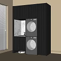 Modern Laundry Area With Dark Wood Cabinetry Marble Countertop And Washer Dryer