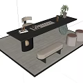 New Chinese Style Tea Table and Chair Low Stool Carpet 3d model