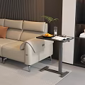 Modern Side Table Next to Beige Sofa with Brown Vertical Striped Wall Fruits Plant Glass