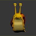 Cartoon Anthropomorphic Snail Character With Big Eyes Yellow Body And Red Spiral Shell