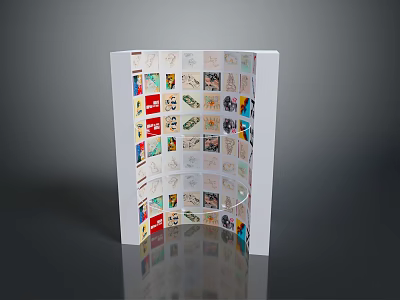 White Curved Display Shelf with Multiple Shelves for Collectible Stamps 3d model