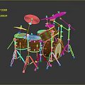 Professional Wooden Drum Set With White Cymbals And Stands For Music Performance