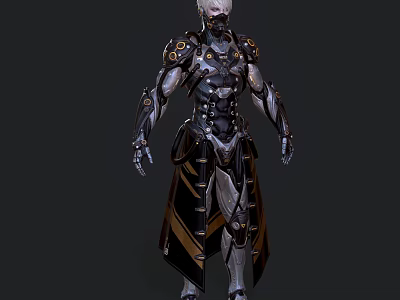 Detailed Futuristic Game Movie Character With Mechanical Armor White Hair and Mask 3d model