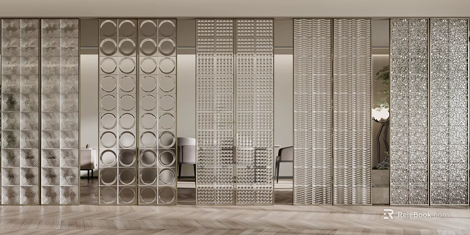 Modern Decorative Room Dividers With Circular Patterns Grid Designs And Metallic Finish 3d model 