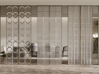 Modern Decorative Room Dividers With Circular Patterns Grid Designs And Metallic Finish 3d model