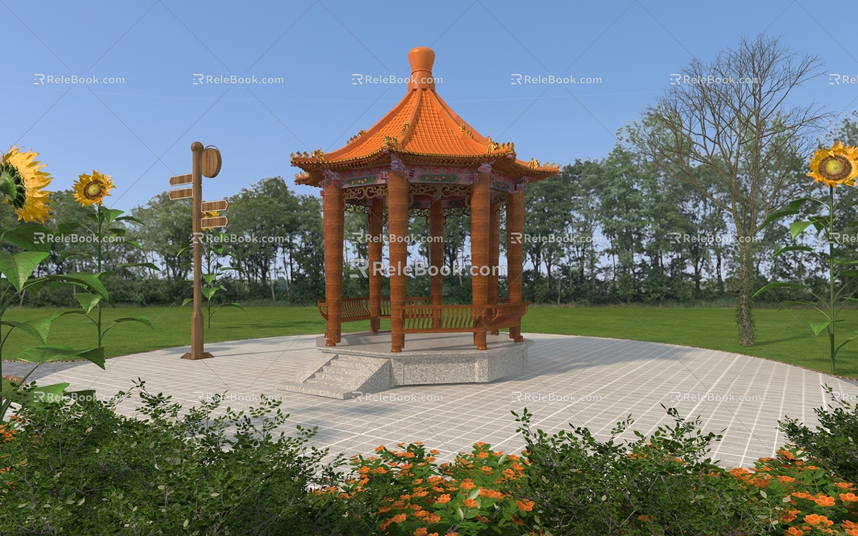 Garden pavilion, rest pavilion, pavilion, Chinese pavilion, retro pavilion, national style pavilion, rest stool, park signboard 3d model