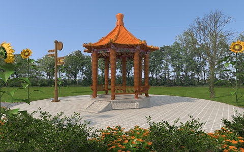 Garden pavilion, rest pavilion, pavilion, Chinese pavilion, retro pavilion, national style pavilion, rest stool, park signboard 3d model