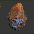 Unique Red Carved Wooden Stone Decor with Blue Eye Pattern Design