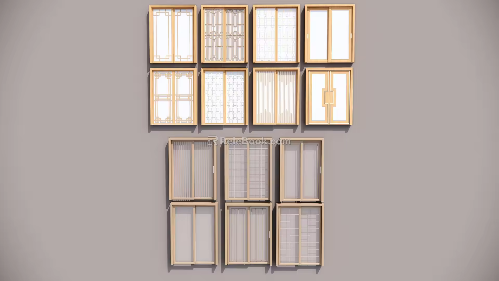 New Chinese style sliding door double door 3d model