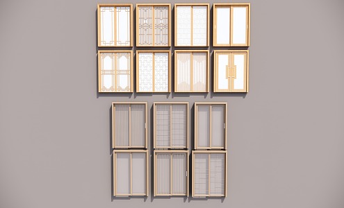 New Chinese style sliding door double door 3d model