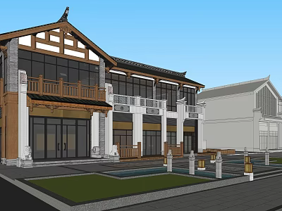 Traditional Chinese Commercial Street Featuring Classic Architecture Large Windows Balconies And Courtyard 3d model