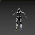 Armored Game Character With Dual Weapons Silver Black Armor And Colorful Soles