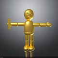 Golden Articulated Figure 3D Rendered With Smiling Face And Extended Arms