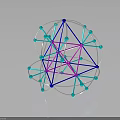 Modern Geometric Furniture Sculpture With Colorful Wire Frame Blue Pink Spheres And Reflective Base