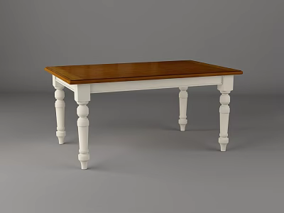 Classic Wooden Top Dining Table With Elegant White Turned Legs Design 3d model