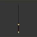 Traditional Decorative Sword With Black Blade Intricate Patterns Yellow Hilt And Green Orb