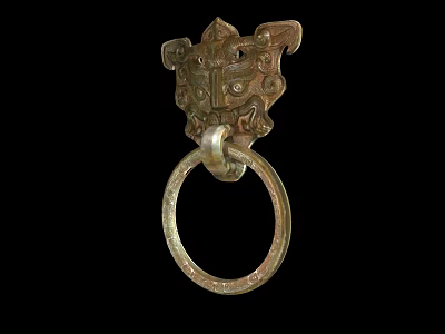 Traditional Bronze Door Handle With Animal Head Design And Circular Ring 3d model
