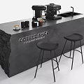 Stylish Coffee Shop Bar Counter With Coffee Machine Cups Fresh Brew And Black Stools
