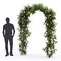 Decorative Garden Archway With Green Vines Pink Flowers And Person Silhouette