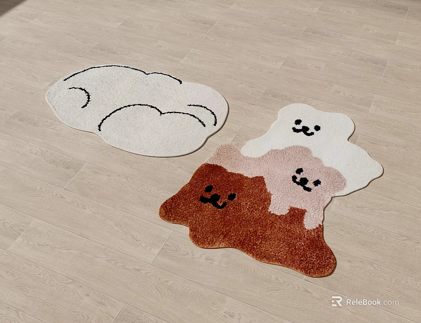 Adorable Shaped Rugs Featuring Cloud Shape and Bear Patterns in White Brown Pink 3d model