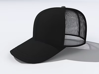 Black Trucker Hat with Solid Black Front and Breathable Mesh Back Flat Brim Design 3d model