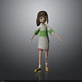 3D Child With Brown Hair Wearing Green White Shirt Pink Shorts Yellow Shoes Arms Outstretched