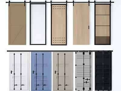 Modern Swing Doors With Various Panel Designs And Wood Glass Metal Materials 3d model