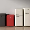 Stylish PEL Black Red And White Refrigerators Side By Side In Modern Interior