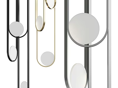 Modern Interior Chandelier with Black Gold Metal Frames and Circular White Shades 3d model