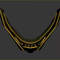 Futuristic Gold And Black Geometric Helmet With Shiny Surface And Symmetric Ornate Design