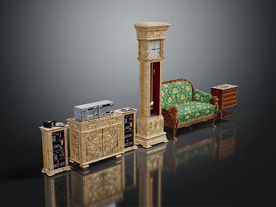 Modern Luxury Gold Carved Console Cabinet And Side Cabinet With Glass Door For Living Room 3d model