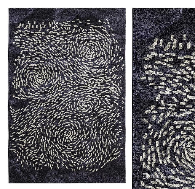 Abstract Square Carpet With Spiral Patterns On Dark Background And Light Accents 3d model