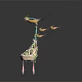 Ornamental Decorative Seat With Bird Figure Heart Shaped Base Flower Accents And Tassels