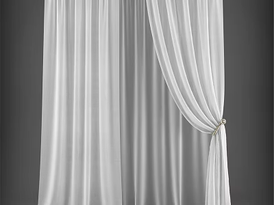 White Sheer Curtains With Flowing Fabric And Elegant Tieback Design 3d model