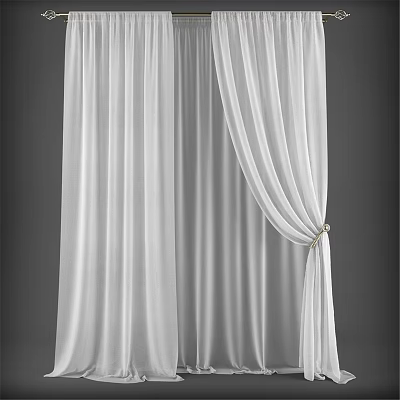 White Sheer Curtains With Flowing Fabric And Elegant Tieback Design 3d model