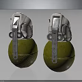 Two Green Hand Grenades With Metallic Fuse Mechanism And Safety Pins