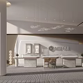 Modern Open Jewelry Store Interior Featuring White Marble Counters Chandeliers And Floor To Ceiling Windows