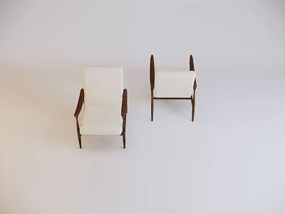 Two Single Sofas with White Cushions and Backrests Wooden Arms and Legs in White Background 3d model