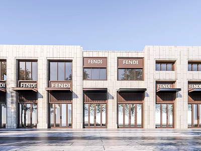 Commercial Complex Featuring FENDI Storefronts And Modern Glass Facade 3d model