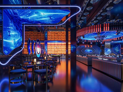Hi Tech KTV Interior With Neon Lights And Modern Seating 3d model