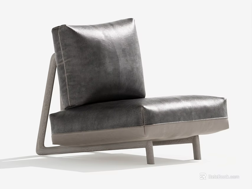 Gray Leather Single Sofa With Modern Minimalist Geometric Frame And Comfortable Backrest 3d model 