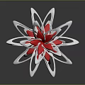 Modern Flower Shaped Decorative Sculpture With Silver Metallic Petals And Red Center
