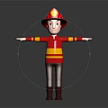 Firefighter Toy Figure With Red Uniform Yellow Stripes Red Helmet And Outstretched Arms