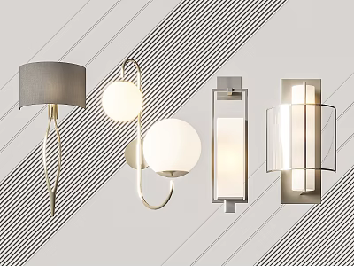 Stylish Modern Wall Lamps With Fabric Shades Metal Frames And Glass Covers For Interior Decor 3d model
